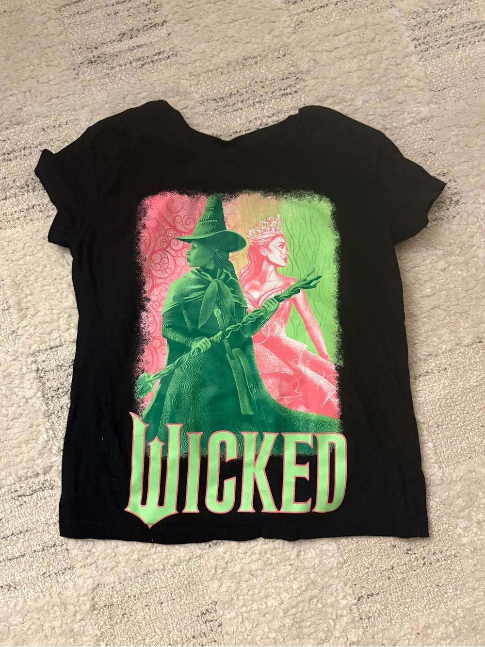 Wicked Musical Graphic Tee - Black with Neon Green & Pink Art